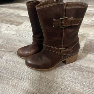 Clarks Dark Brown Heeled Boots with Buckles